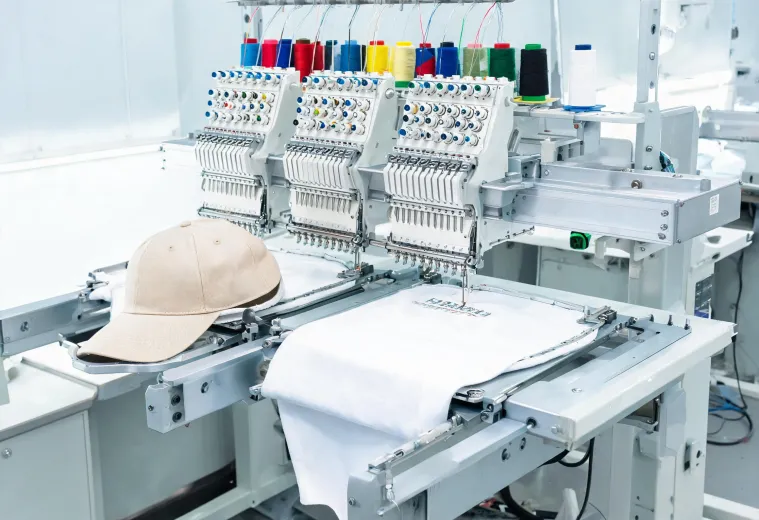 Embroidery machine running cap and flat goods samples