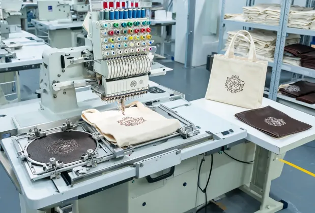 Bag and leather embroidery station